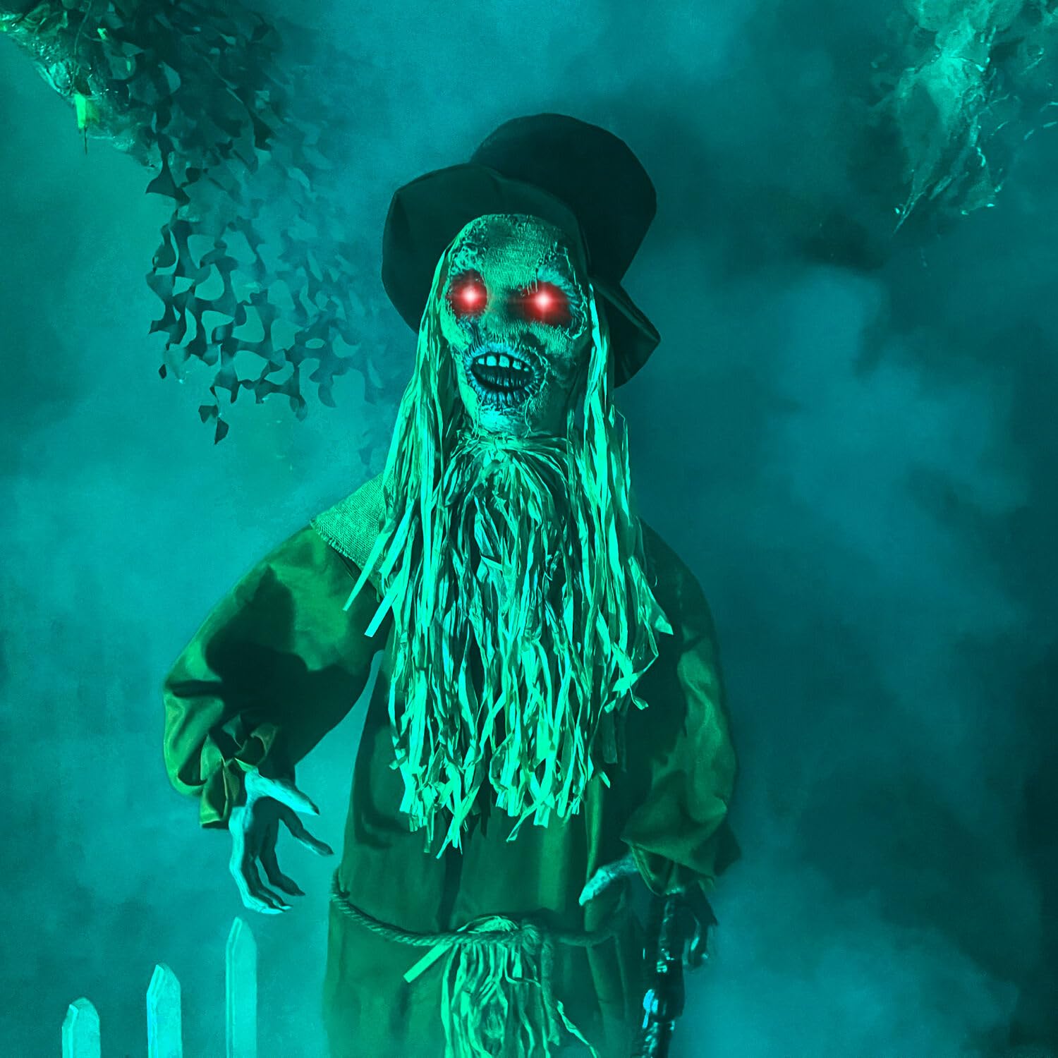 Haunted Hill Farm Lifesize Animatronic Scary Haunted Scarecrow with Touch Activated Lights and Sound, Battery-Operated Indoor or